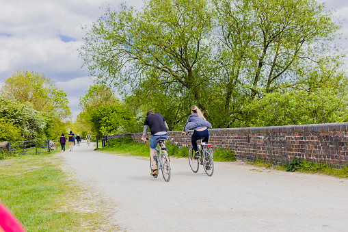 stratford-upon-avon, United Kingdom - May 15, 2016: recreational cyclists on cycle path