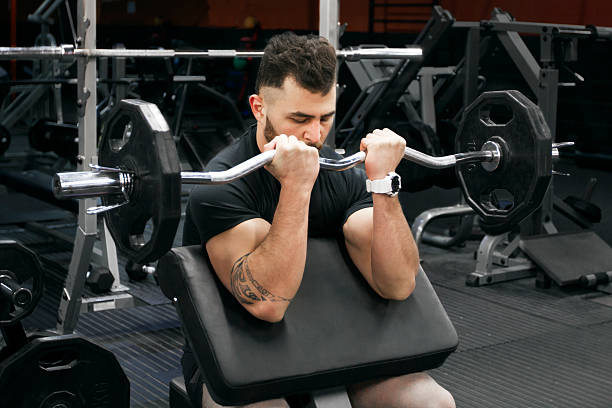 istock biceps curl with a barbell in the gym 542957040