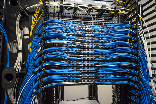 Rear view of a data cabinet / patch panel