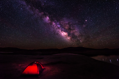 Small Tent under beautiful milky-way