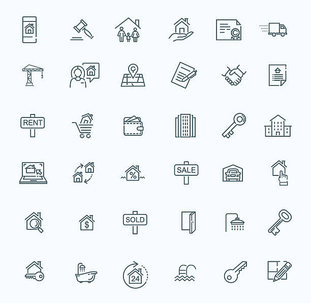 Outline web icons set - Real Estate vector line web icons set - Real Estate agent icon stock illustrations