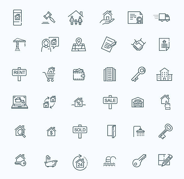 Outline web icons set - Real Estate vector line web icons set - Real Estate real estate icons stock illustrations