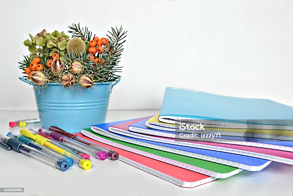 School supplies on the table Note Pad Stock Photo