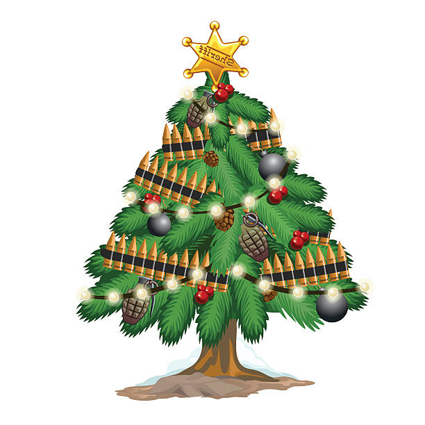 istock Christmas tree in military style with toys weapons 542961380