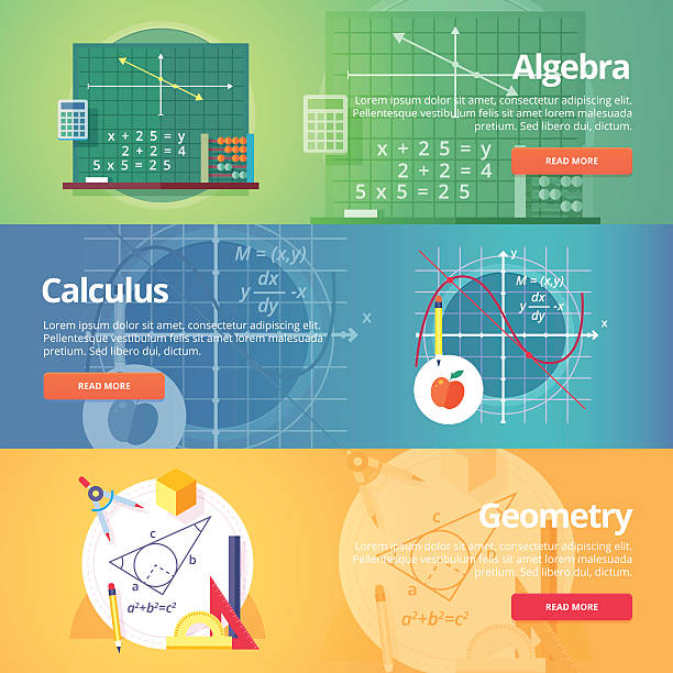 образования и науки баннеры набор. вектор плоский дизайн концепции. - geometry mathematics drawing compass mathematical symbol stock illustrations