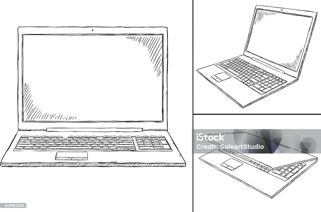 laptop PC doodle - 3 views Hand-drawn laptop doodle with transparent background. Laptop stock vector