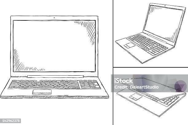 Laptop Pc Doodle 3 Views Stock Illustration - Download Image Now - Laptop, Computer, Drawing - Art Product