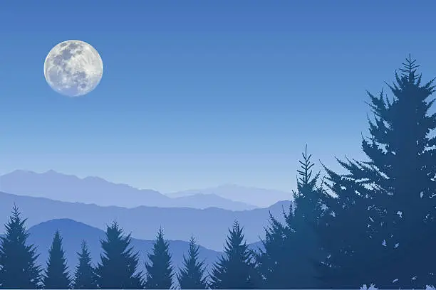 Vector illustration of Full moon in the blue sky