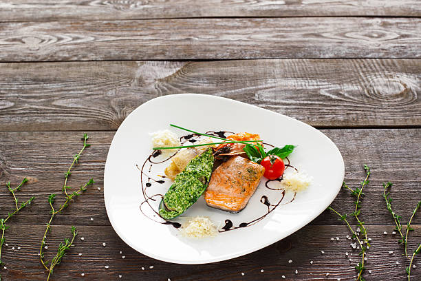 istock Mussle, grilled salmon, shrimp on wood copyspace 542964278