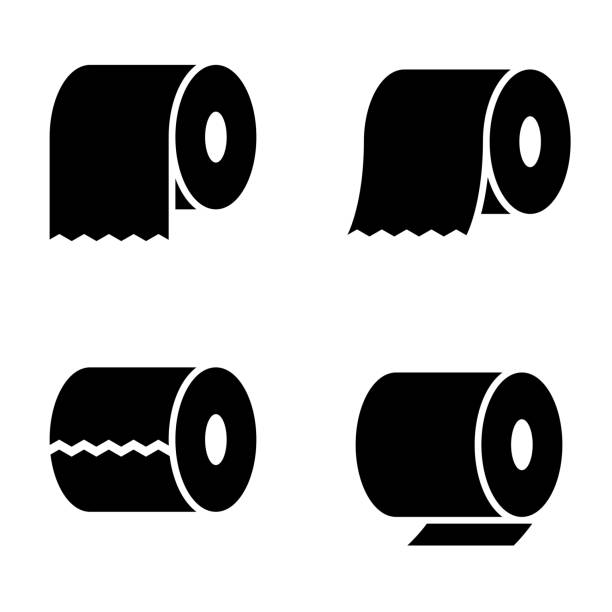векторные иконки набор черный туалетной бумаги - toilet paper stock illustrations