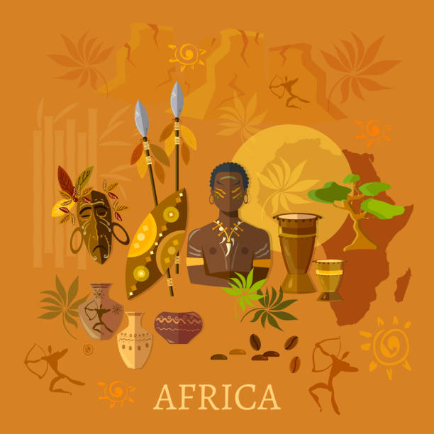 illustrazioni stock, clip art, cartoni animati e icone di tendenza di africa concetto di tradizioni e della cultura africana tribù dell'africa - african descent african culture drum history