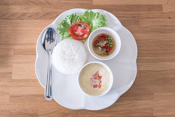 Steamed rice,boiled rice with steamed eggs