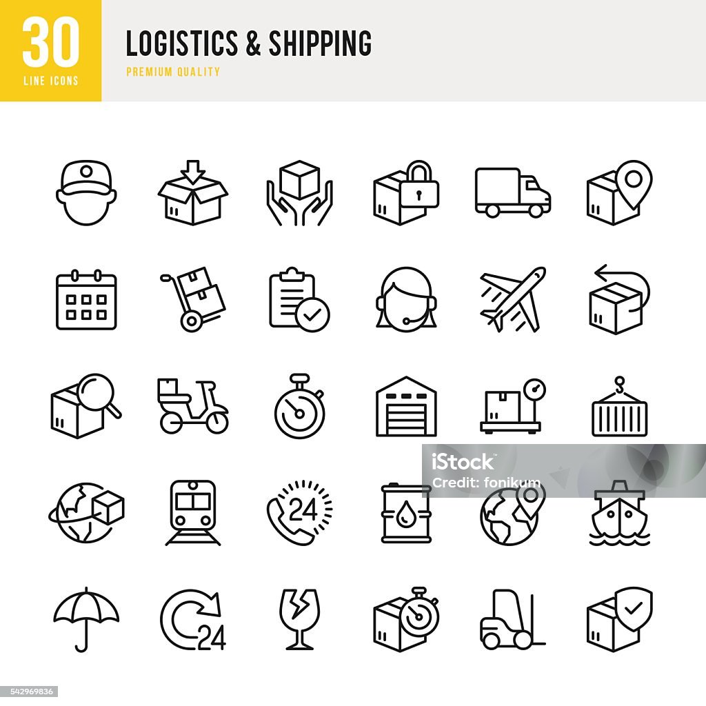 Logistics & Shipping - Thin Line Icon Set Logistics and Shipping set of 30 thin line vector icons. Icon Symbol stock vector
