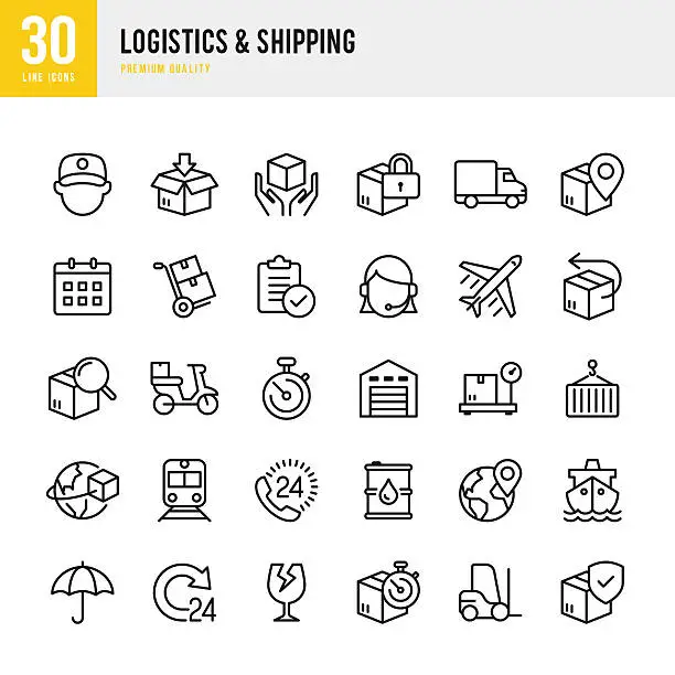 Vector illustration of Logistics & Shipping - Thin Line Icon Set