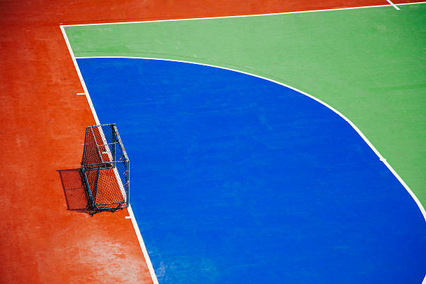 colorful futsal court with goal. stock photo