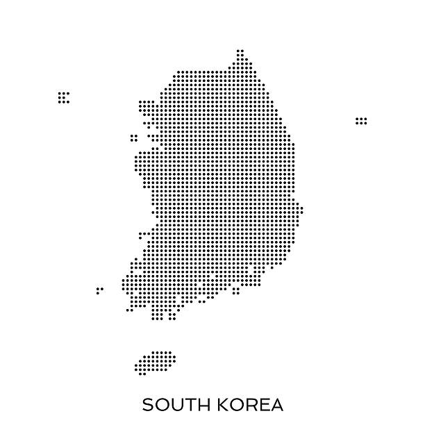 South Korea halftone pattern dot map made from a grid of small circles. Dots are black on a plain white background