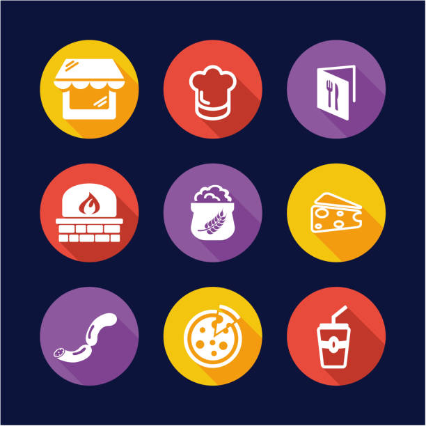 Pizzeria Icons Flat Design Circle This image is a illustration and can be scaled to any size without loss of resolution. michael owen stock illustrations