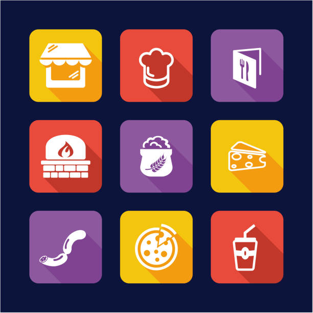 Pizzeria Icons Flat Design This image is a illustration and can be scaled to any size without loss of resolution. michael owen stock illustrations