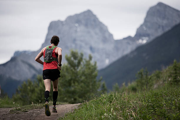 montanha trail runner - running jogging mountain footpath imagens e fotografias de stock