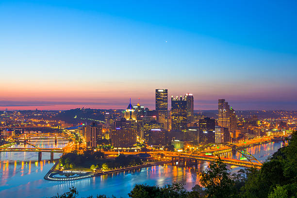 istock Pittsburgh Skyline Aerial with Rivers at Dawn 543044884