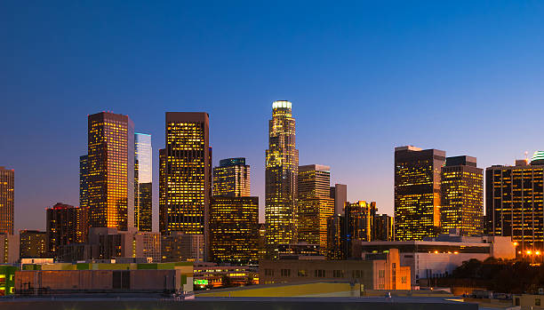 istock Downtown Los Angeles skyscrapers / skyline at dusk from North 543045228