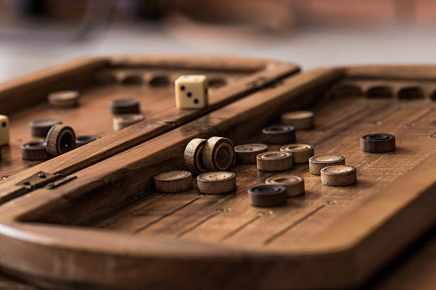 istock wooden Board with backgammon, pawns, dice, close up 543047004