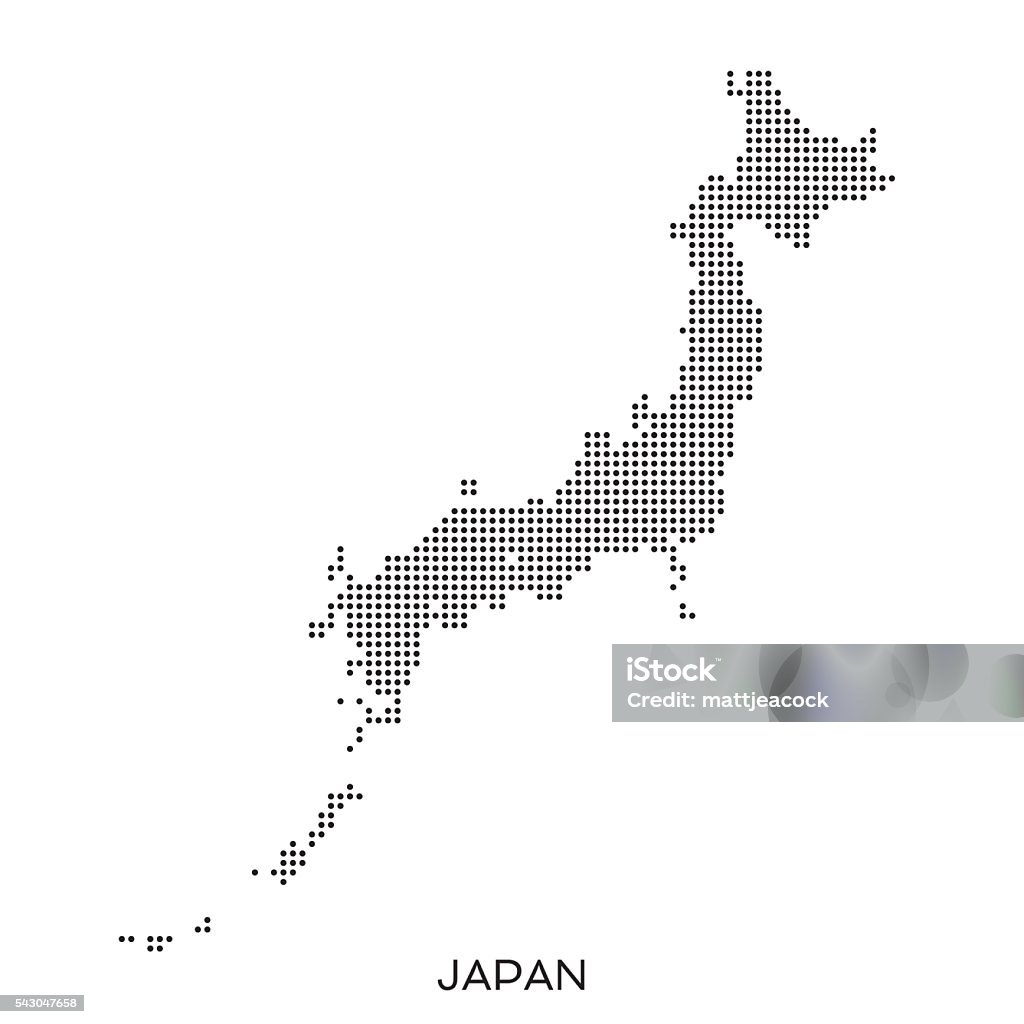 Japan dot halftone pattern map Japan halftone pattern dot map made from a grid of small circles. Dots are black on a plain white background Japan stock vector