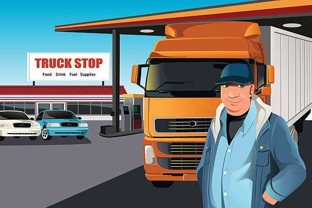 Truck driver A vector illustration of a truck driver at a truck stop truck driver stock illustrations