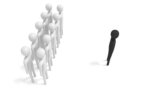 istock group of white 3d men with outsider, 3d illustration 543048202