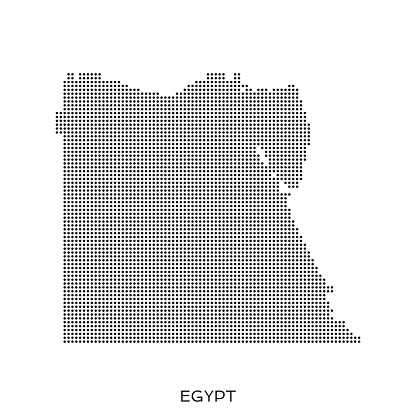 Eqypt halftone pattern dot map made from a grid of small circles. Dots are black on a plain white background