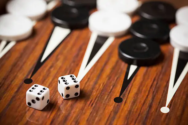 Detail of a Backgammon game with two dice