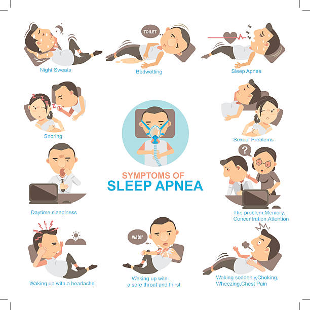 ilustraciones, imágenes clip art, dibujos animados e iconos de stock de apnea del sueño - apnea del sueño