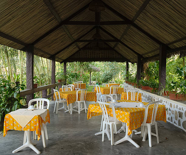 istock Empty chairs and tables in a restaurant patio 543060162