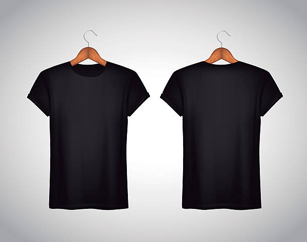 男性の黒いtシャツ。現実的なモックアップ。半袖tシャツテンプラ - t shirt men template clothing点のイラスト素材／クリップアート素材／マンガ素材／アイコン素材