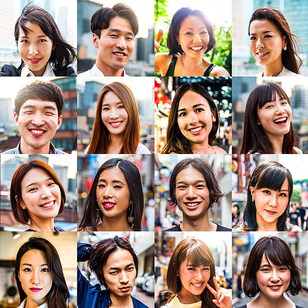 Multi ethnic asian people portraits Collection of diverse people headshots. korean ethnicity photos stock pictures, royalty-free photos & images