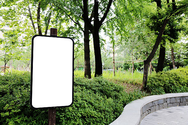 istock Blank banner with wooden frame on unfocused park 543074670