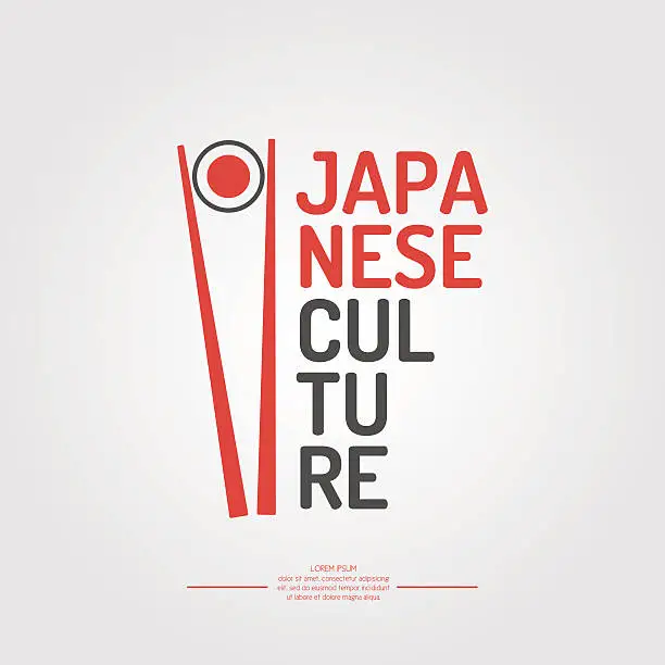 Vector illustration of Japanese culture. The symbol of Japan - chopsticks with rol