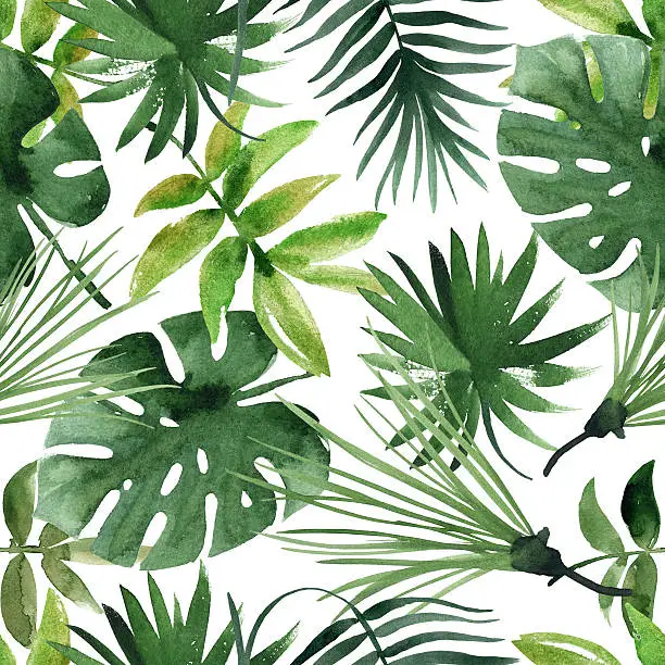 Photo of watercolor seamless pattern with leaves