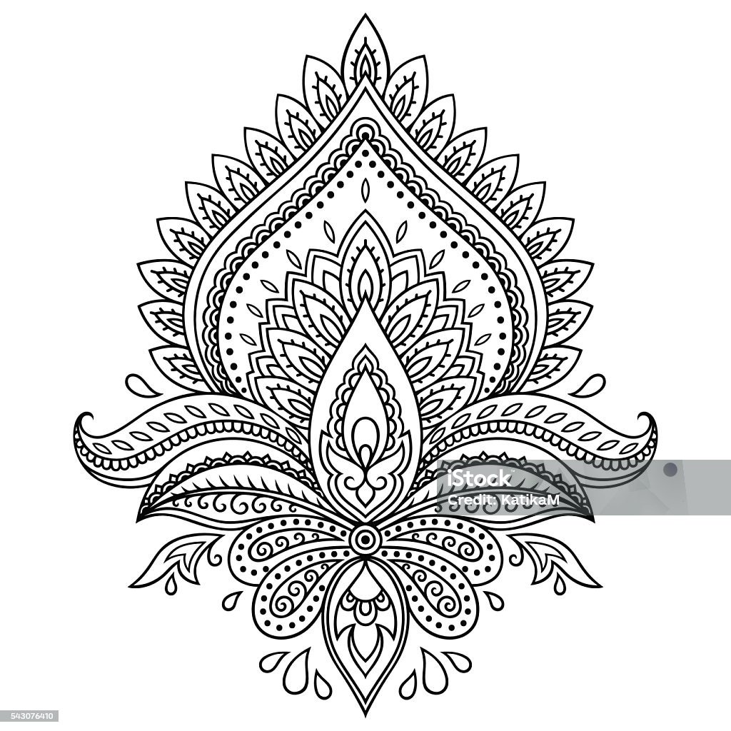 Tatouage au henné fleur modèle dans le style indien. Motif Paisley ethnique Lotus. - clipart vectoriel de Motif libre de droits