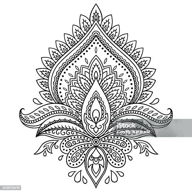 Tatouage Au Henné Fleur Modèle Dans Le Style Indien Motif Paisley Ethnique Lotus Vecteurs libres de droits et plus d'images vectorielles de Motif