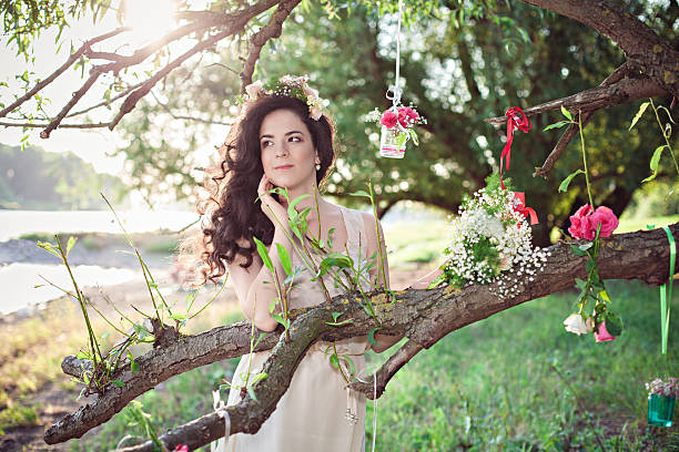 istock Beautiful young boho romantic girl with flower wreath 543076506