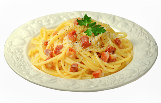 Carbonara pasta isolated on white background