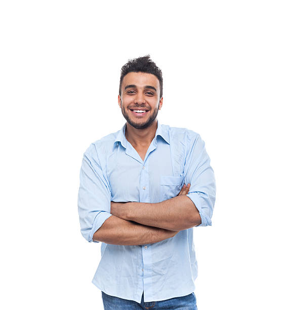 istock Casual Man Happy Smile Young Handsome Guy Folded Hands 543079496