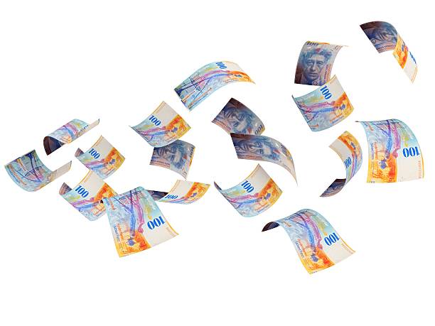 istock Swiss franc money flying payment concept 543079612
