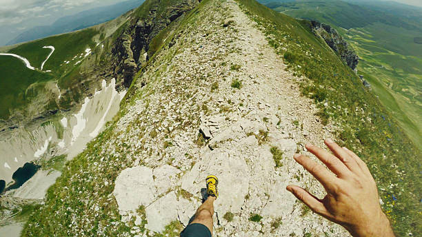 Trail running on the mountain POV
