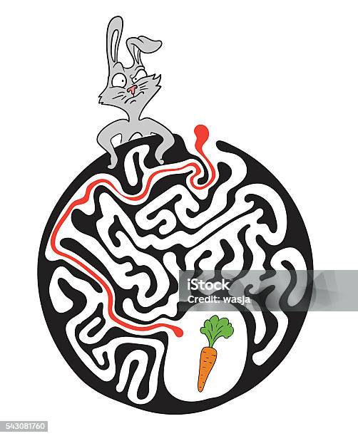 Maze Puzzle For Kids With Rabbit And Carrot Labyrinth Illustration Stock Illustration - Download Image Now