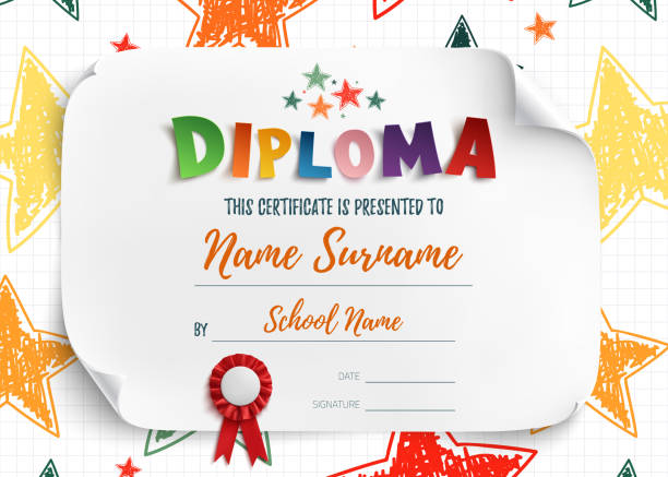 illustrations, cliparts, dessins animés et icônes de modèle de diplôme pour les enfants. - certificate award graduation diploma