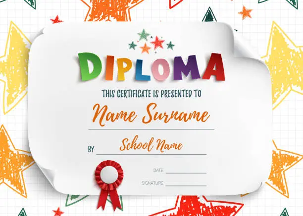 Vector illustration of Diploma template for kids.
