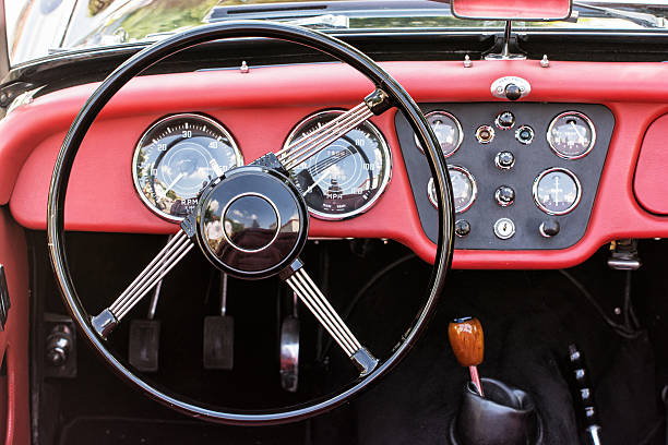 istock Steering wheel and dashboard in historic vintage car 543083262