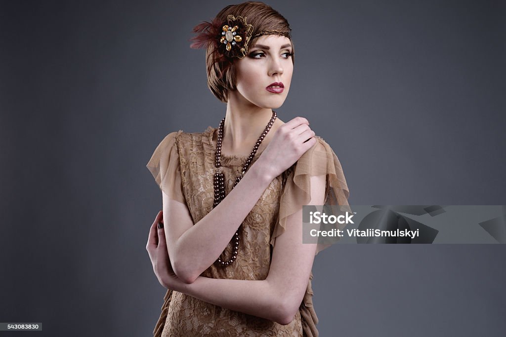 girl in style 20 with short hair in elite old-style Flapper Style Stock Photo